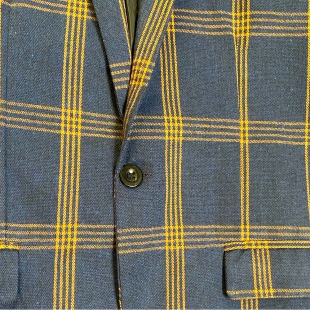 SHEIN Men's Check Plaid Single Button Blazer Navy Blue & Orange Size - L NWOT - Picture 7 of 9